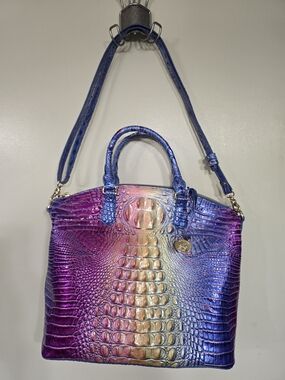 Brahmin Iridescent Purple-Blue Croc Embossed Satchel Bag